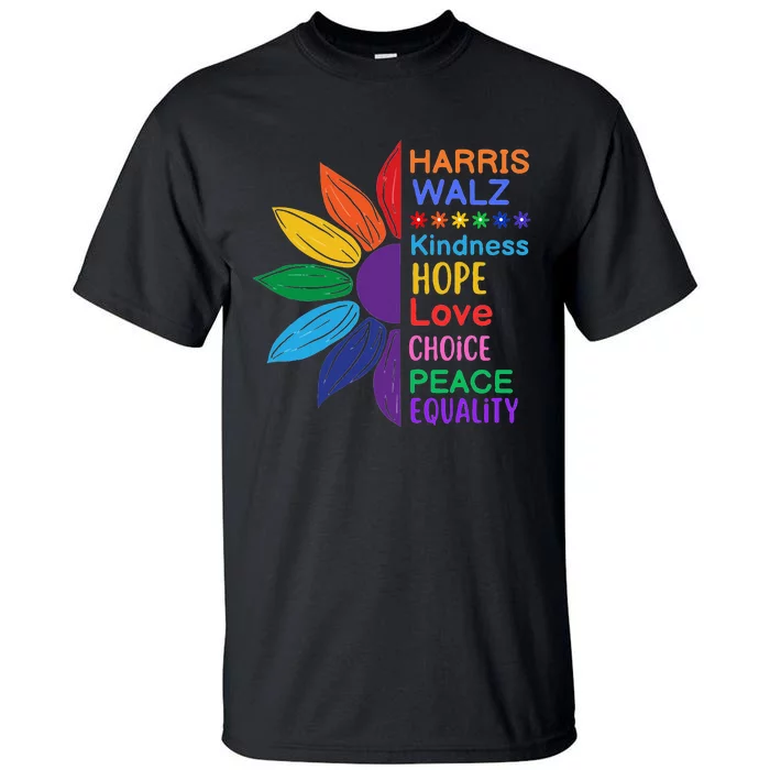 Harris Walz Diversity Rainbow Daisy Sunflower Vote Blue Tall T-Shirt