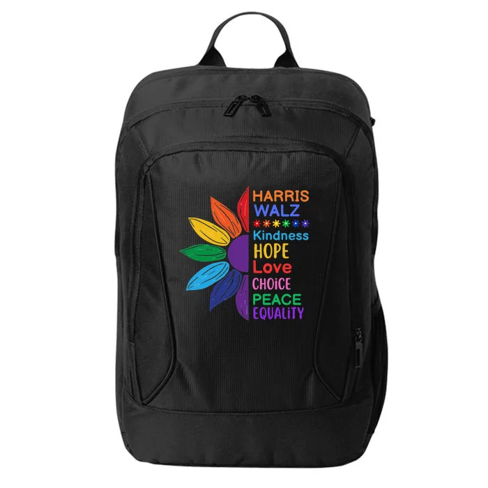 Harris Walz Diversity Rainbow Daisy Sunflower Vote Blue City Backpack