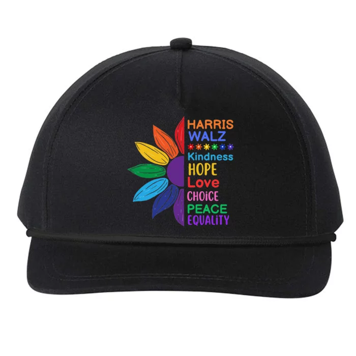 Harris Walz Diversity Rainbow Daisy Sunflower Vote Blue Snapback Five-Panel Rope Hat