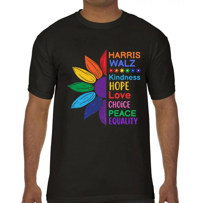 Harris Walz Diversity Rainbow Daisy Sunflower Vote Blue Comfort Colors T-Shirt