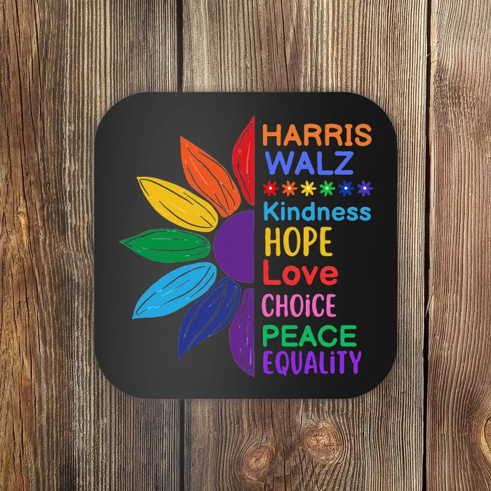 Harris Walz Diversity Rainbow Daisy Sunflower Vote Blue Coaster