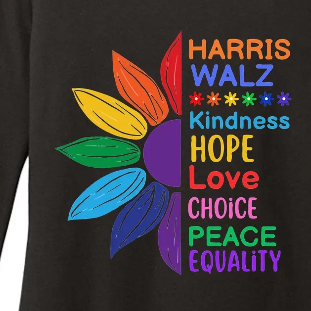 Harris Walz Diversity Rainbow Daisy Sunflower Vote Blue Womens CVC Long Sleeve Shirt