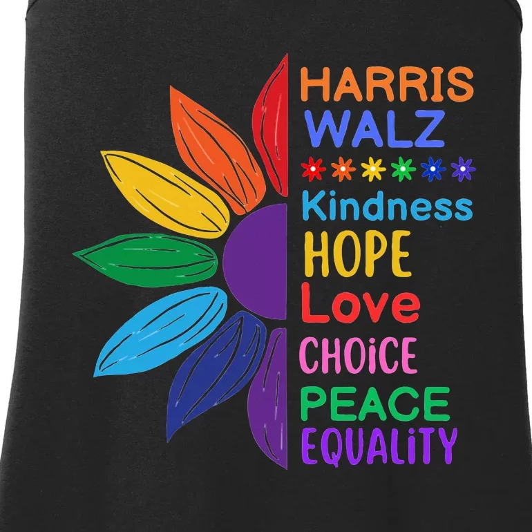 Harris Walz Diversity Rainbow Daisy Sunflower Vote Blue Ladies Essential Tank