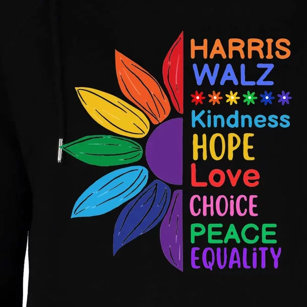 Harris Walz Diversity Rainbow Daisy Sunflower Vote Blue Womens Funnel Neck Pullover Hood