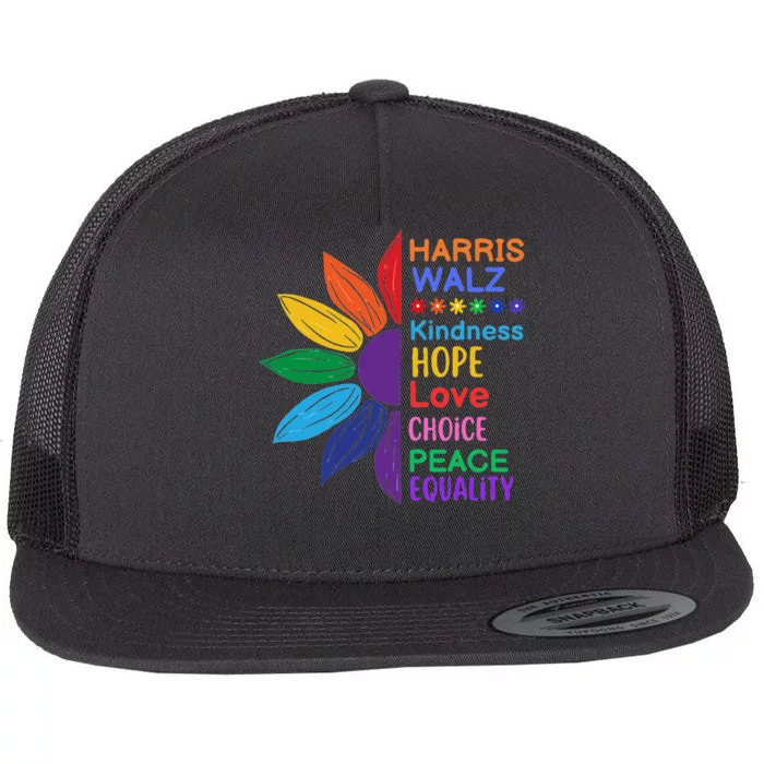 Harris Walz Diversity Rainbow Daisy Sunflower Vote Blue Flat Bill Trucker Hat