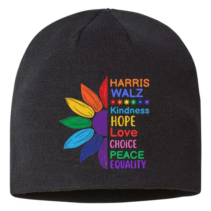 Harris Walz Diversity Rainbow Daisy Sunflower Vote Blue 8 1/2in Sustainable Knit Beanie