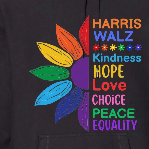 Harris Walz Diversity Rainbow Daisy Sunflower Vote Blue Premium Hoodie