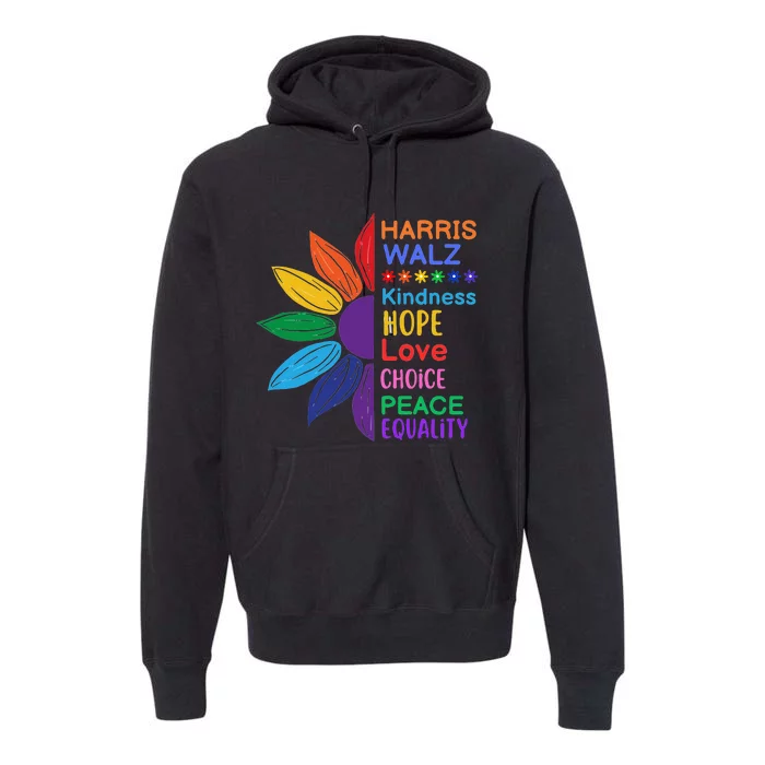 Harris Walz Diversity Rainbow Daisy Sunflower Vote Blue Premium Hoodie