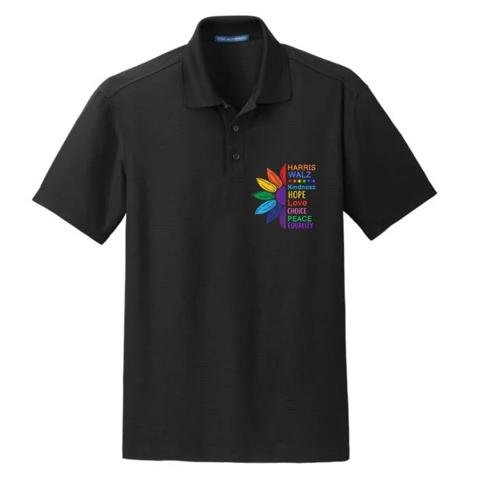 Harris Walz Diversity Rainbow Daisy Sunflower Vote Blue Dry Zone Grid Performance Polo