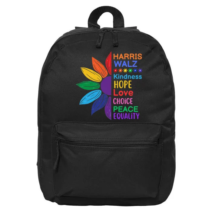 Harris Walz Diversity Rainbow Daisy Sunflower Vote Blue 16 in Basic Backpack