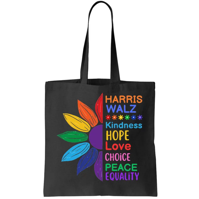 Harris Walz Diversity Rainbow Daisy Sunflower Vote Blue Tote Bag