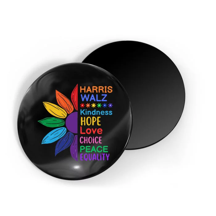 Harris Walz Diversity Rainbow Daisy Sunflower Vote Blue Magnet