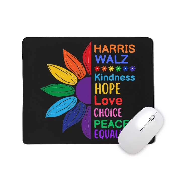 Harris Walz Diversity Rainbow Daisy Sunflower Vote Blue Mousepad