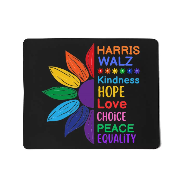 Harris Walz Diversity Rainbow Daisy Sunflower Vote Blue Mousepad