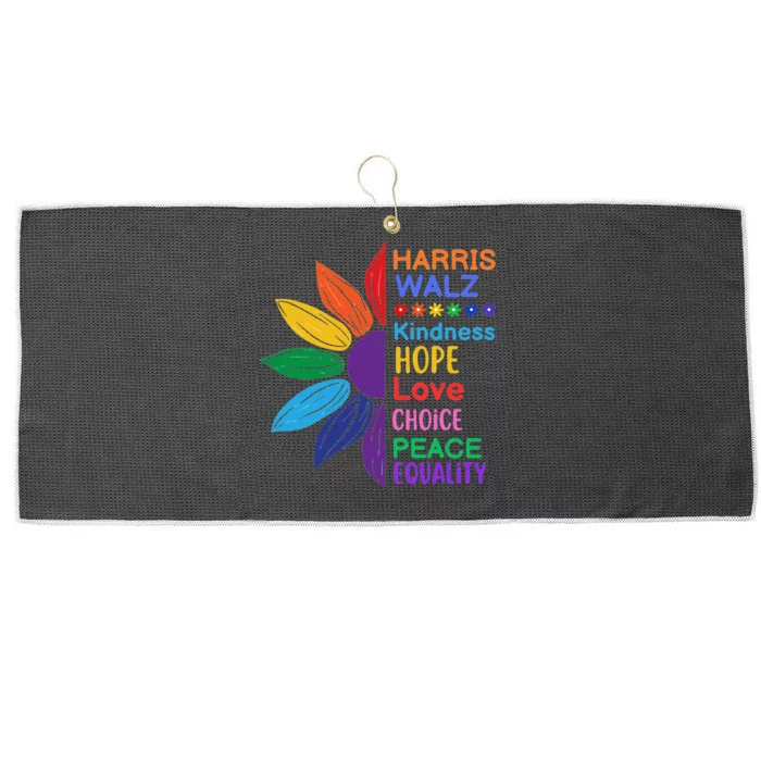 Harris Walz Diversity Rainbow Daisy Sunflower Vote Blue Large Microfiber Waffle Golf Towel