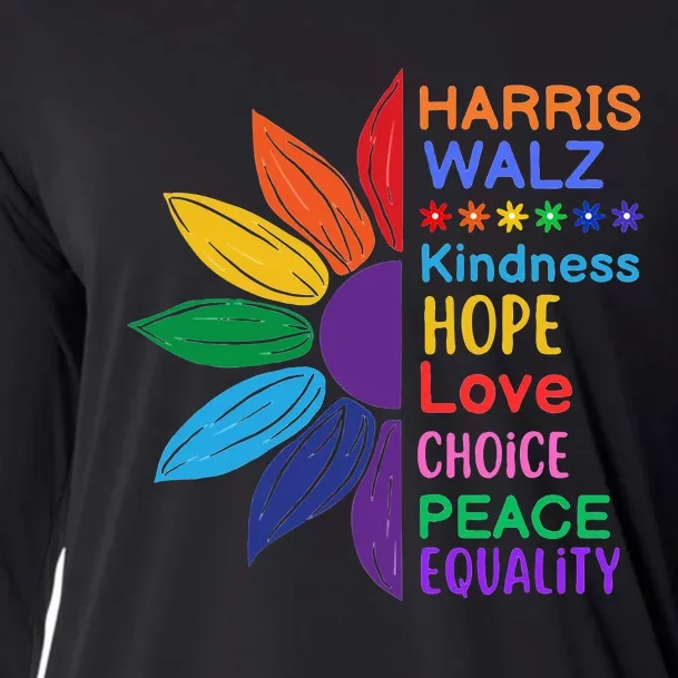 Harris Walz Diversity Rainbow Daisy Sunflower Vote Blue Cooling Performance Long Sleeve Crew