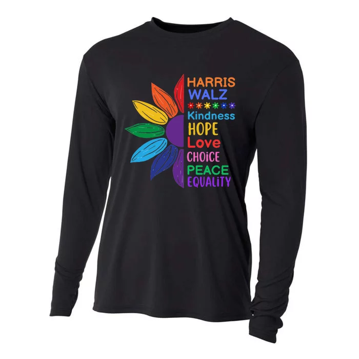 Harris Walz Diversity Rainbow Daisy Sunflower Vote Blue Cooling Performance Long Sleeve Crew