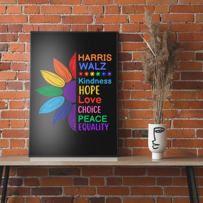 Harris Walz Diversity Rainbow Daisy Sunflower Vote Blue Poster