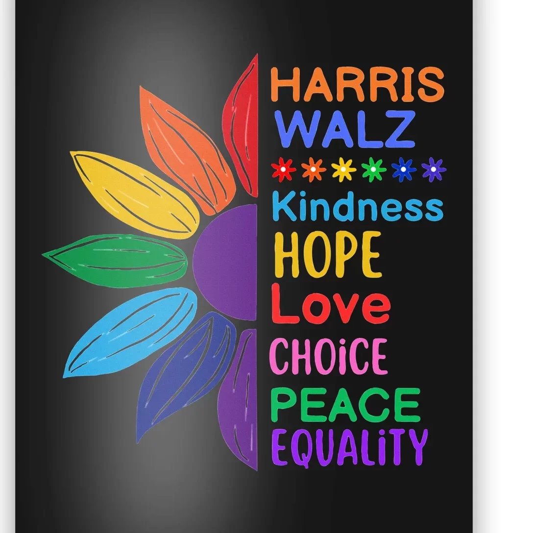 Harris Walz Diversity Rainbow Daisy Sunflower Vote Blue Poster