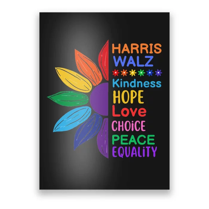 Harris Walz Diversity Rainbow Daisy Sunflower Vote Blue Poster