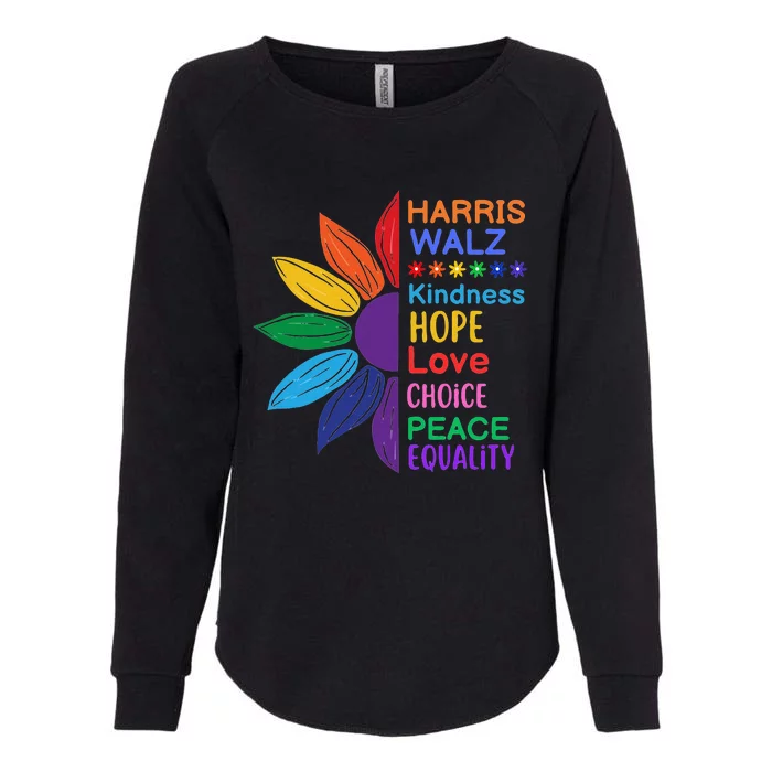 Harris Walz Diversity Rainbow Daisy Sunflower Vote Blue Womens California Wash Sweatshirt