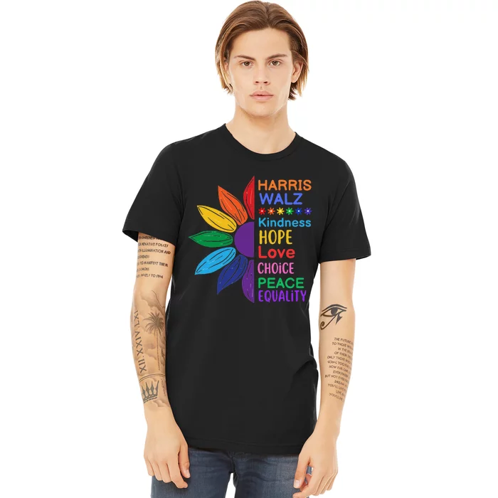 Harris Walz Diversity Rainbow Daisy Sunflower Vote Blue Premium T-Shirt