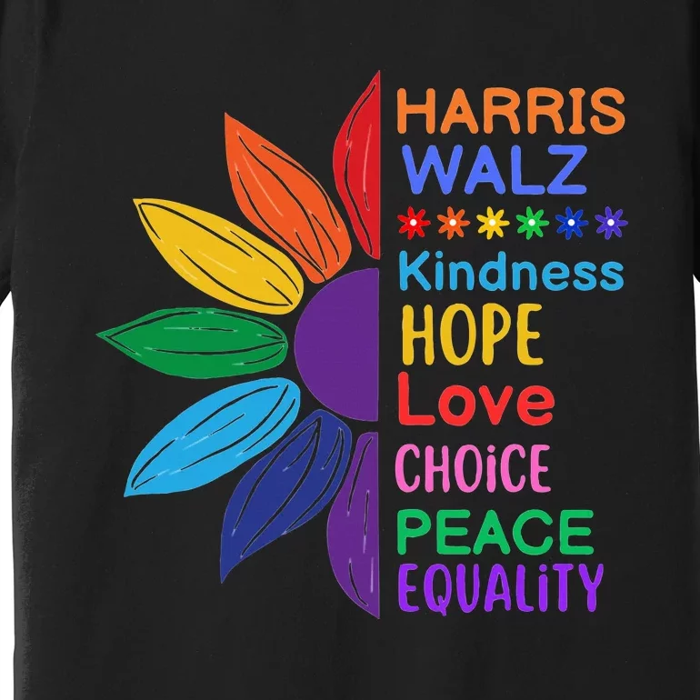 Harris Walz Diversity Rainbow Daisy Sunflower Vote Blue Premium T-Shirt