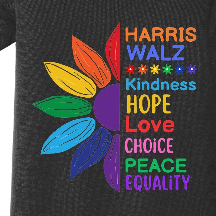 Harris Walz Diversity Rainbow Daisy Sunflower Vote Blue Baby Bodysuit