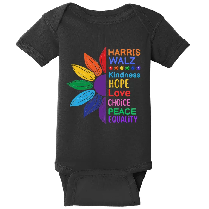 Harris Walz Diversity Rainbow Daisy Sunflower Vote Blue Baby Bodysuit