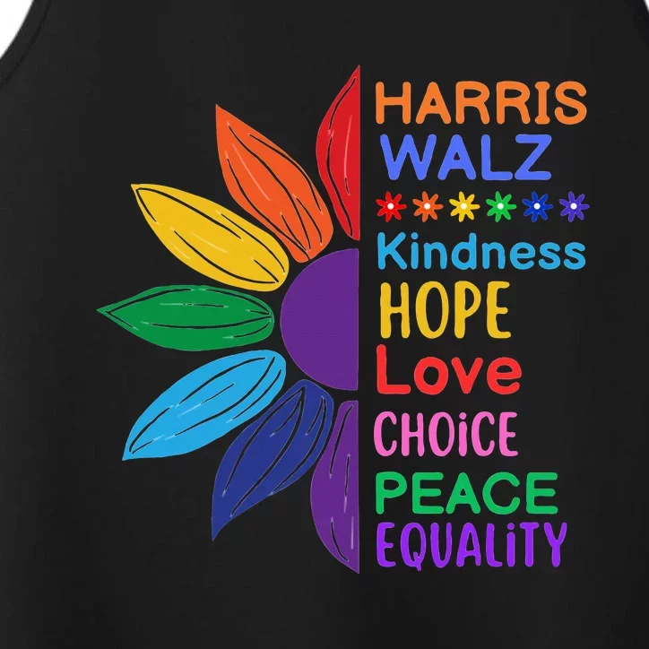 Harris Walz Diversity Rainbow Daisy Sunflower Vote Blue Performance Tank