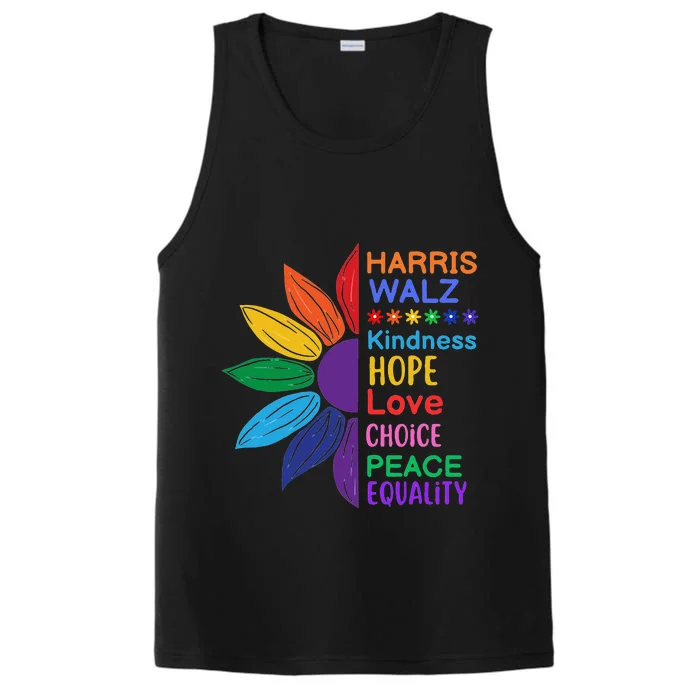 Harris Walz Diversity Rainbow Daisy Sunflower Vote Blue Performance Tank