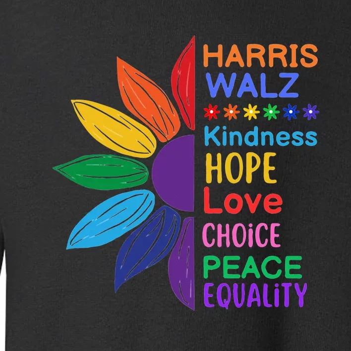 Harris Walz Diversity Rainbow Daisy Sunflower Vote Blue Toddler Sweatshirt