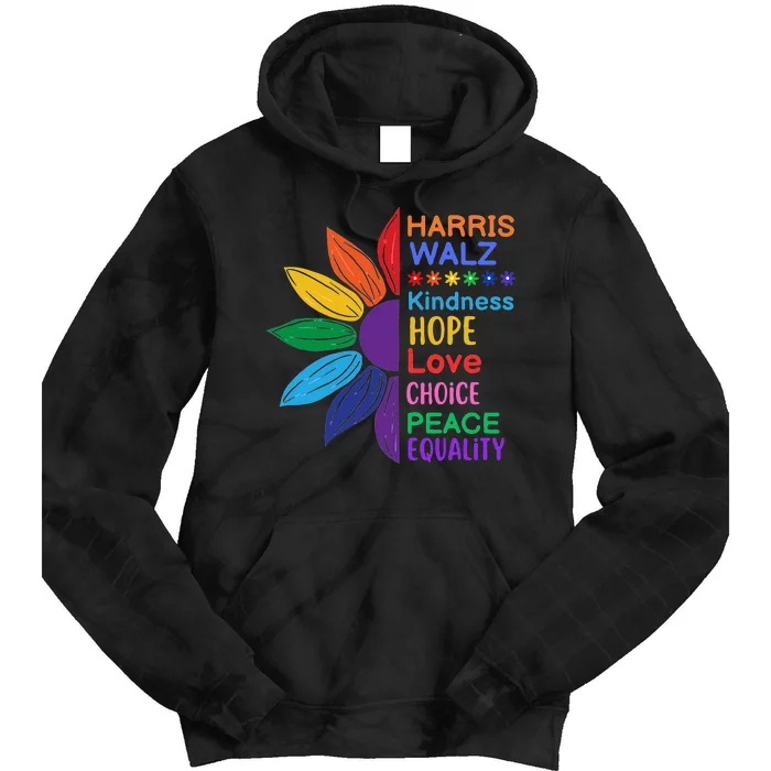 Harris Walz Diversity Rainbow Daisy Sunflower Vote Blue Tie Dye Hoodie