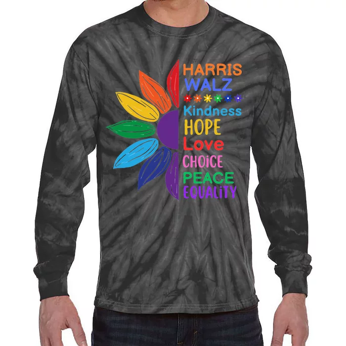 Harris Walz Diversity Rainbow Daisy Sunflower Vote Blue Tie-Dye Long Sleeve Shirt