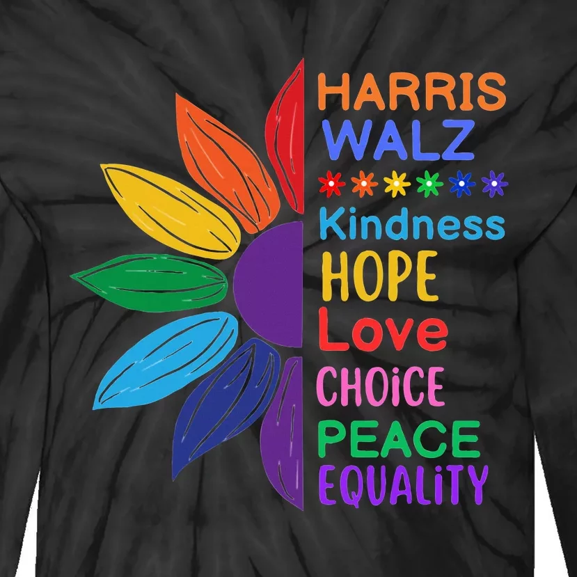 Harris Walz Diversity Rainbow Daisy Sunflower Vote Blue Tie-Dye Long Sleeve Shirt