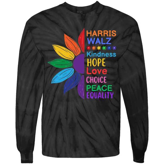 Harris Walz Diversity Rainbow Daisy Sunflower Vote Blue Tie-Dye Long Sleeve Shirt