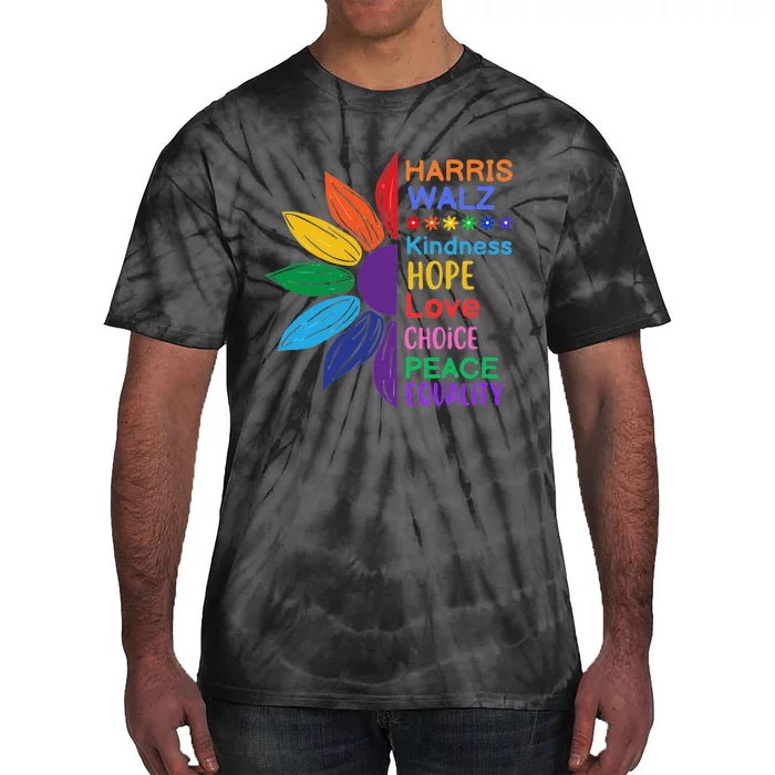 Harris Walz Diversity Rainbow Daisy Sunflower Vote Blue Tie-Dye T-Shirt