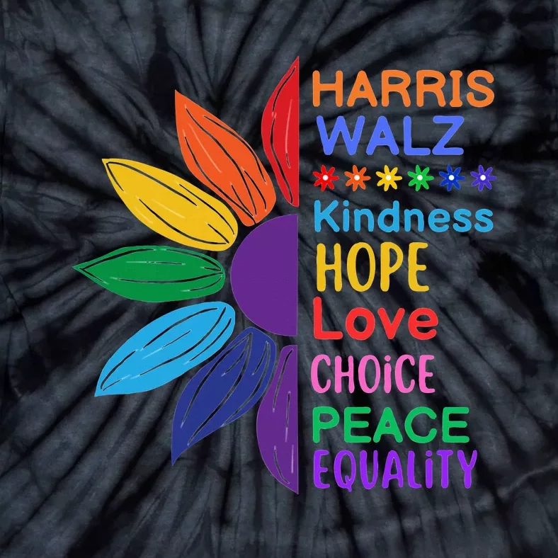 Harris Walz Diversity Rainbow Daisy Sunflower Vote Blue Tie-Dye T-Shirt