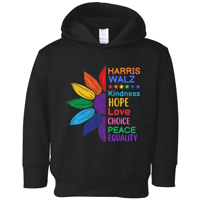 Harris Walz Diversity Rainbow Daisy Sunflower Vote Blue Toddler Hoodie