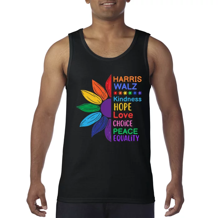 Harris Walz Diversity Rainbow Daisy Sunflower Vote Blue Tank Top