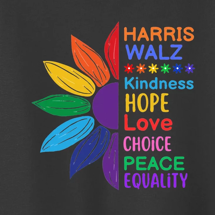 Harris Walz Diversity Rainbow Daisy Sunflower Vote Blue Toddler T-Shirt