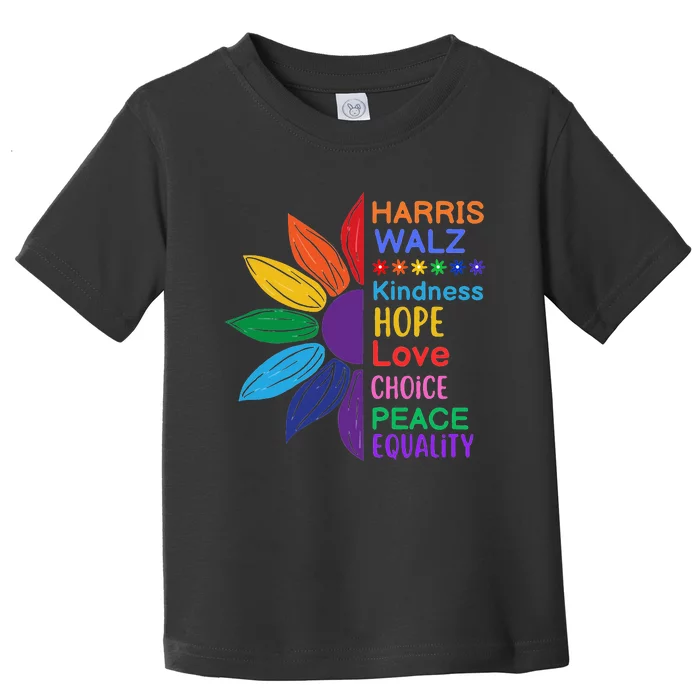 Harris Walz Diversity Rainbow Daisy Sunflower Vote Blue Toddler T-Shirt