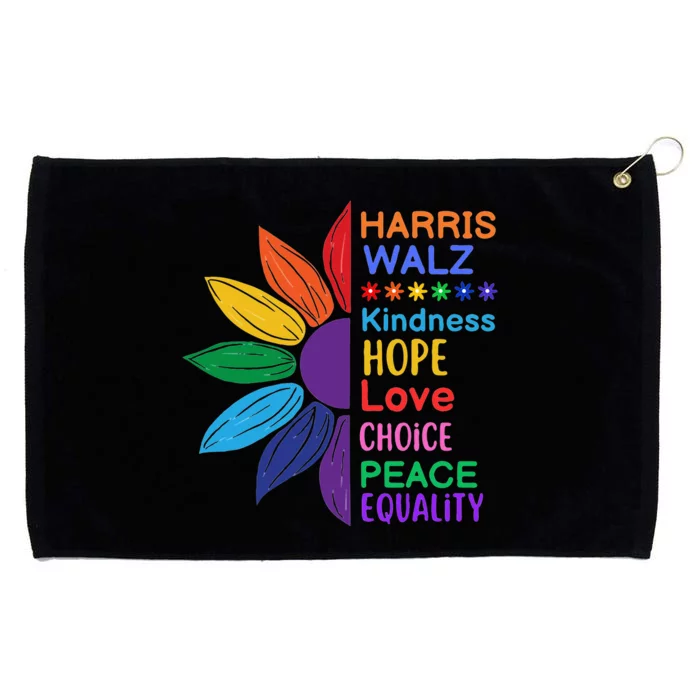 Harris Walz Diversity Rainbow Daisy Sunflower Vote Blue Grommeted Golf Towel