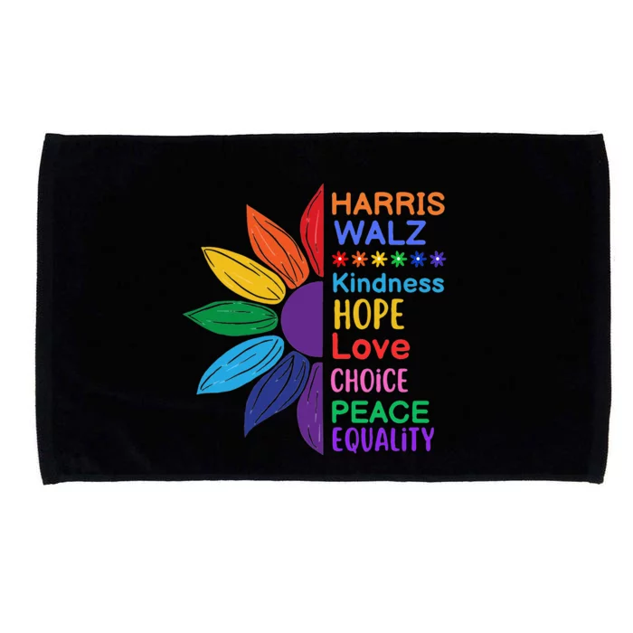 Harris Walz Diversity Rainbow Daisy Sunflower Vote Blue Microfiber Hand Towel