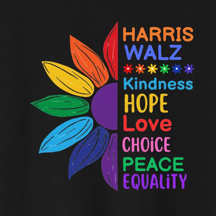 Harris Walz Diversity Rainbow Daisy Sunflower Vote Blue Women's Crop Top Tee