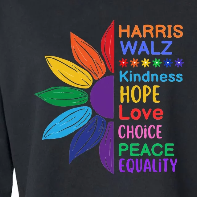 Harris Walz Diversity Rainbow Daisy Sunflower Vote Blue Cropped Pullover Crew