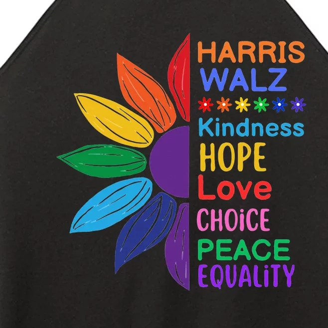 Harris Walz Diversity Rainbow Daisy Sunflower Vote Blue Women’s Perfect Tri Rocker Tank