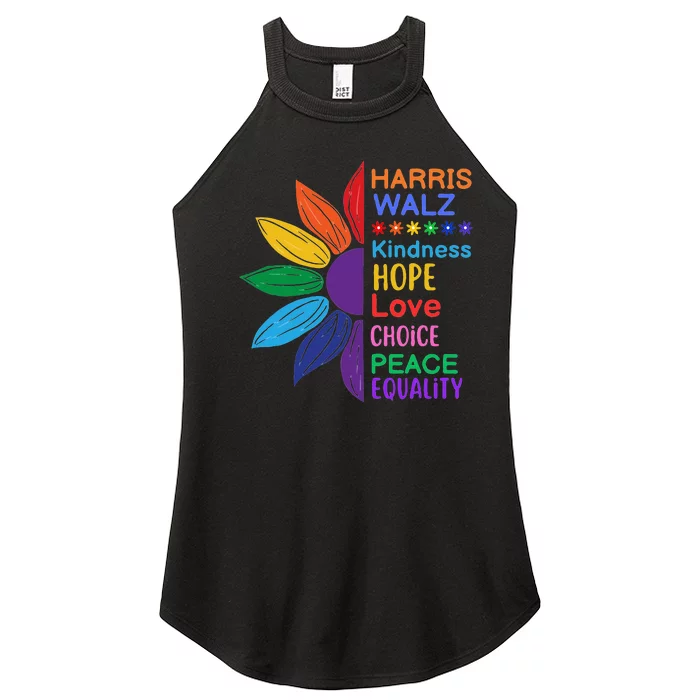 Harris Walz Diversity Rainbow Daisy Sunflower Vote Blue Women’s Perfect Tri Rocker Tank