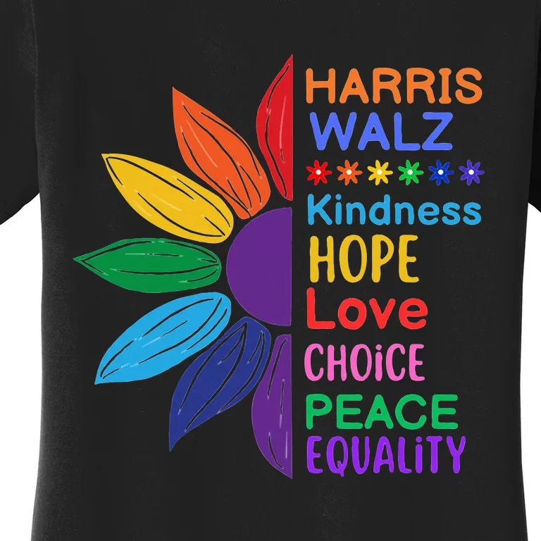 Harris Walz Diversity Rainbow Daisy Sunflower Vote Blue Women's T-Shirt