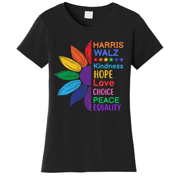 Harris Walz Diversity Rainbow Daisy Sunflower Vote Blue Women's T-Shirt